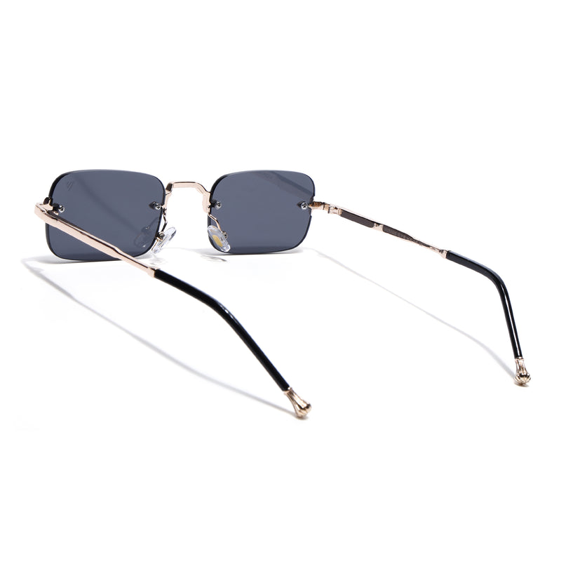 Rimless Sunglasses for Men & Women (Black Lens | Golden Frame - MG8168)