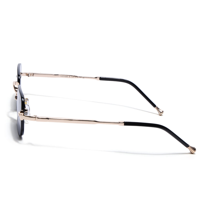 Rimless Sunglasses for Men & Women (Black Lens | Golden Frame - MG8168)