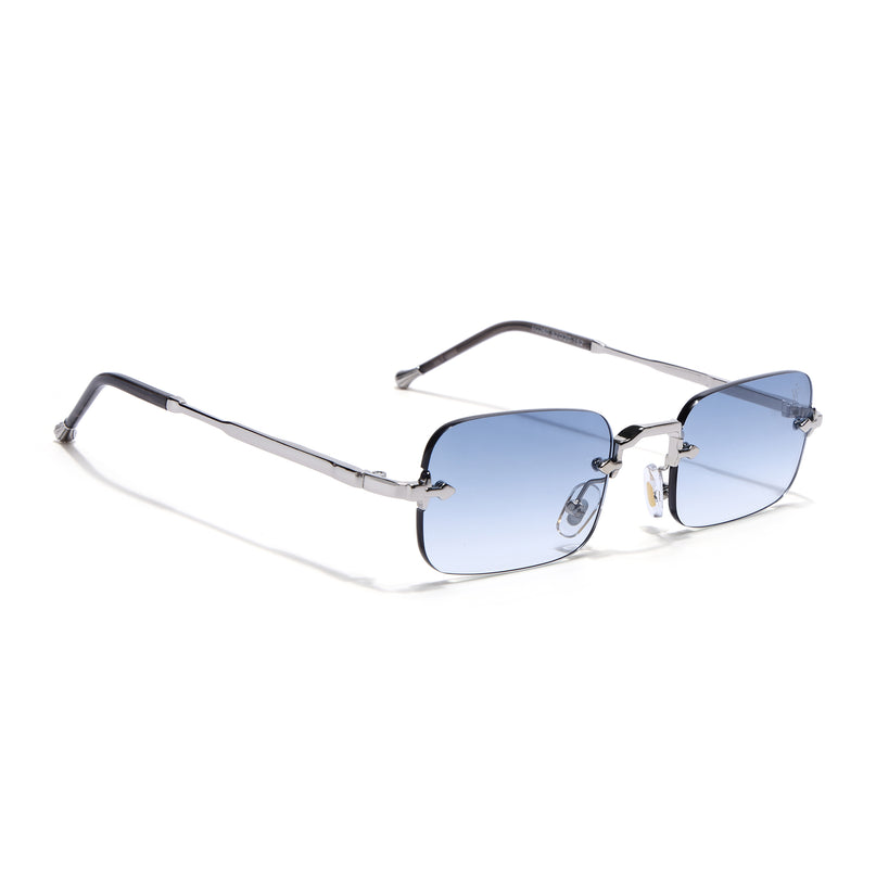 Rimless Sunglasses for Men & Women (Blue Lens | Silver Frame - MG8173)