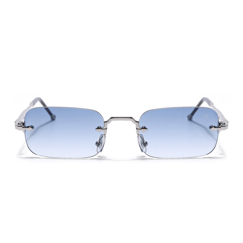 Rimless Sunglasses for Men & Women (Blue Lens | Silver Frame - MG8173)