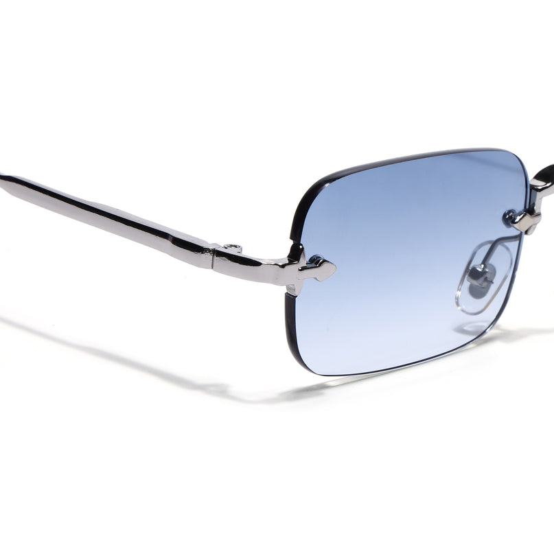 Rimless Sunglasses for Men & Women (Blue Lens | Silver Frame - MG8173)