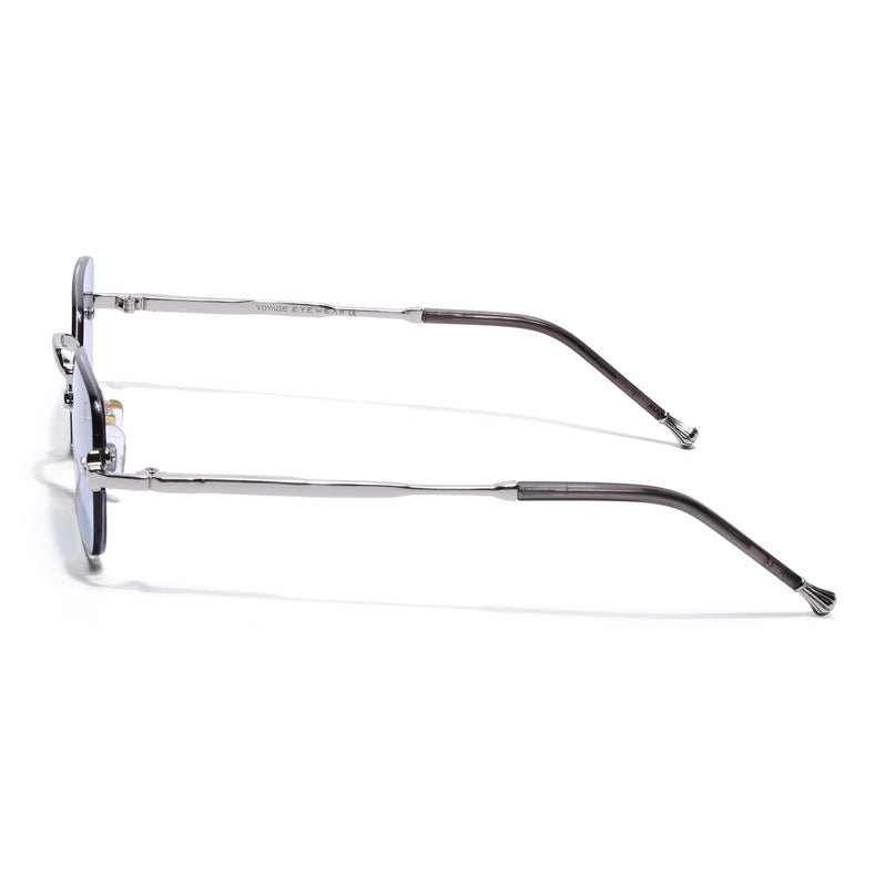 Rimless Sunglasses for Men & Women (Blue Lens | Silver Frame - MG8173)