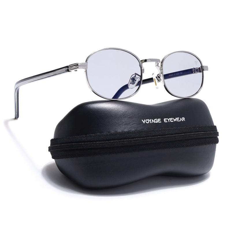Oval Sunglasses for Men & Women (Light Black Lens | Silver Frame - MG7653)
