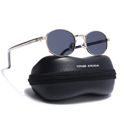 Oval Sunglasses for Men & Women (Grey Lens | Golden Frame - MG7655)