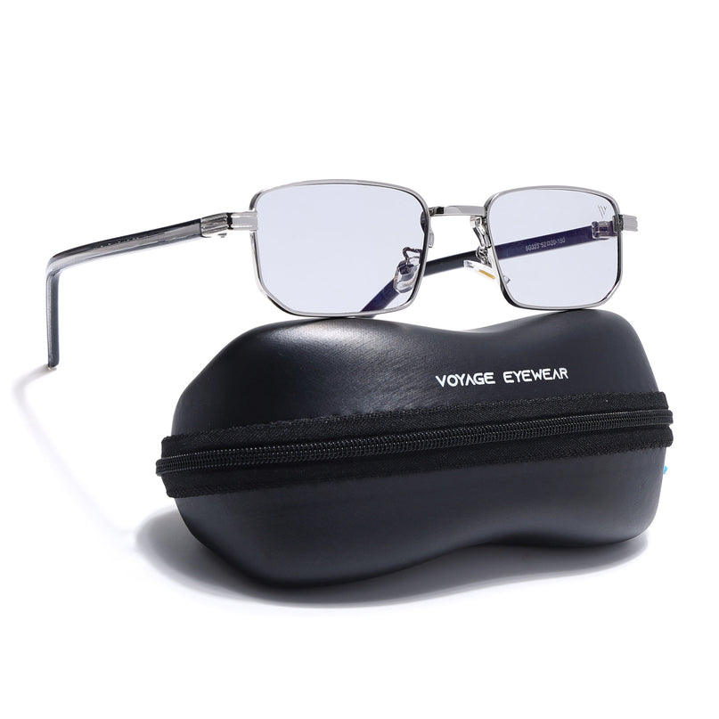 Rectangle Sunglasses for Men & Women (Light Black Lens | Silver Frame - MG7648)