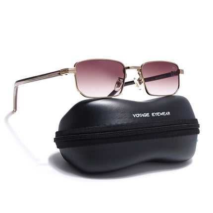 Rectangle Sunglasses for Men & Women (Brown & Clear Lens | Golden Frame - MG7651)