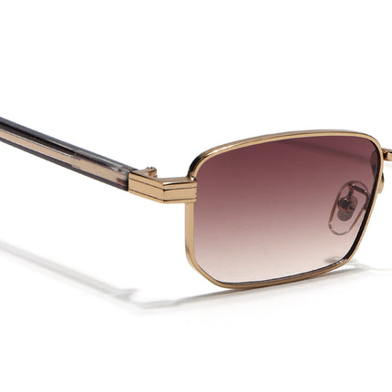 Rectangle Sunglasses for Men & Women (Brown & Clear Lens | Golden Frame - MG7651)