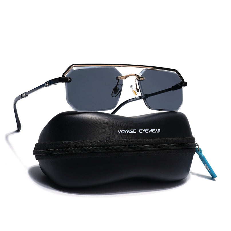 Grey Half Rim Sunglasses | Black Frame - MG7765