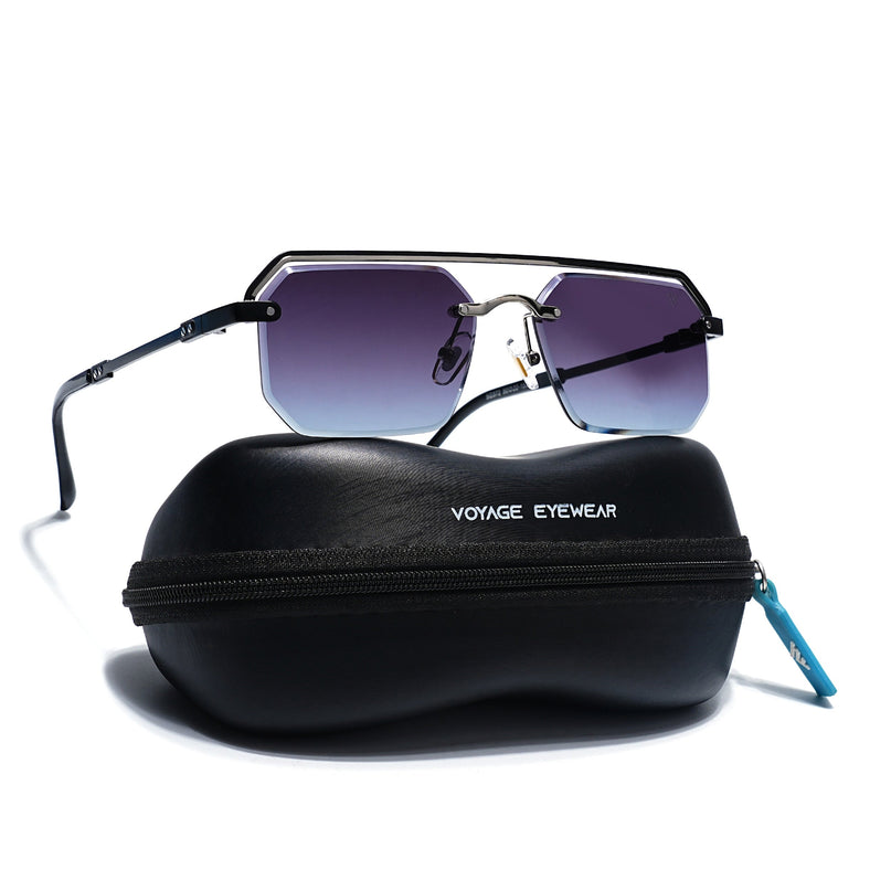 Purple & Clear Half Rim Sunglasses | Black Frame - MG7766