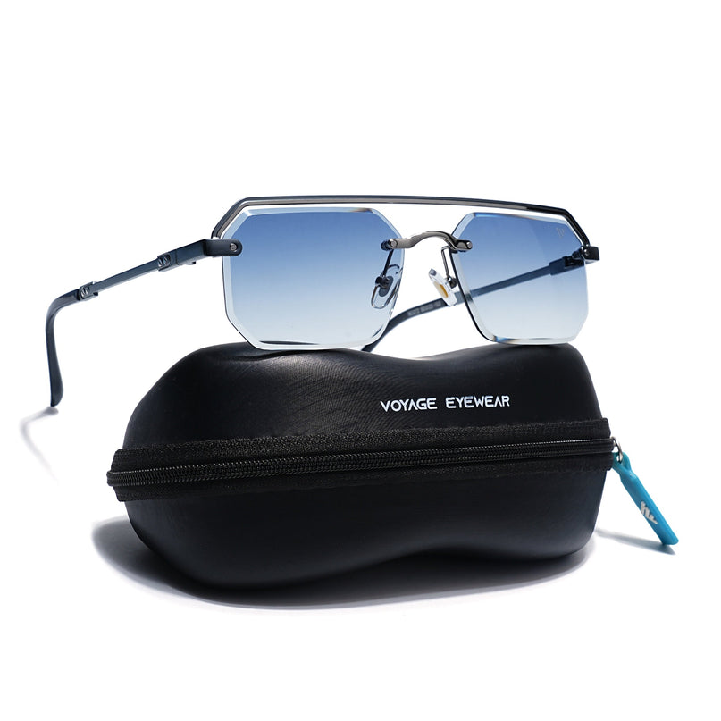 Blue & Clear Half Rim Sunglasses | Blue Frame - MG7768