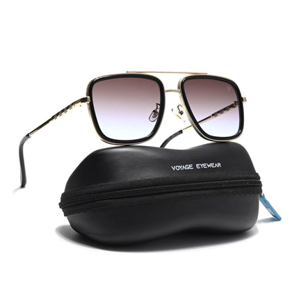 Alpha | Golden & Black Wayfarer Sunglasses | Brown & Clear Lens - MG6737