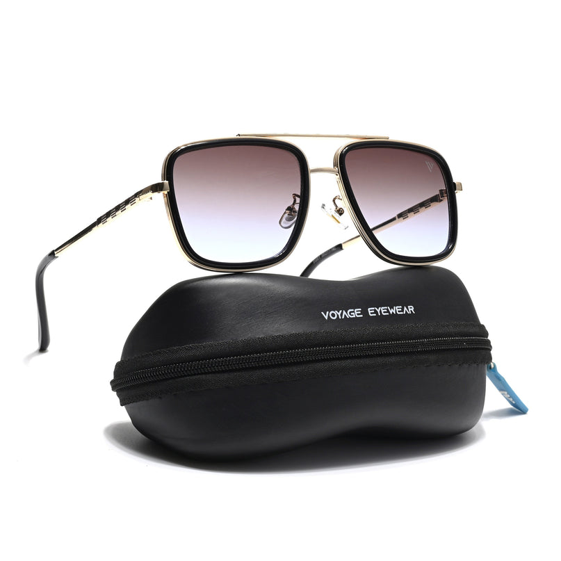 Alpha | Golden & Black Wayfarer Sunglasses | Brown & Clear Lens - MG6737