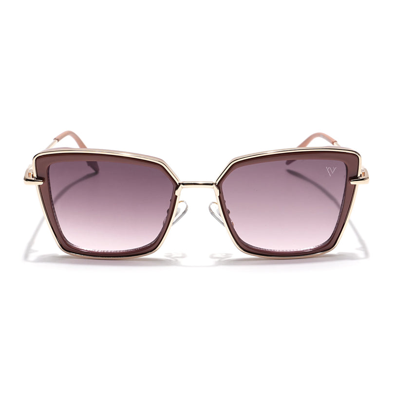 Cateye Sunglasses (Brown & Pink Lens | Golden & Nude Frame - MG6018)