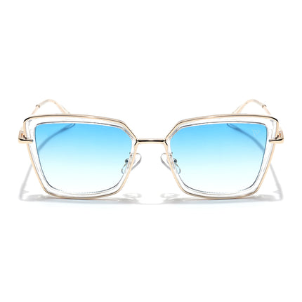 Cateye Sunglasses (Blue & Clear Lens | Golden & Transparent Frame - MG6019)
