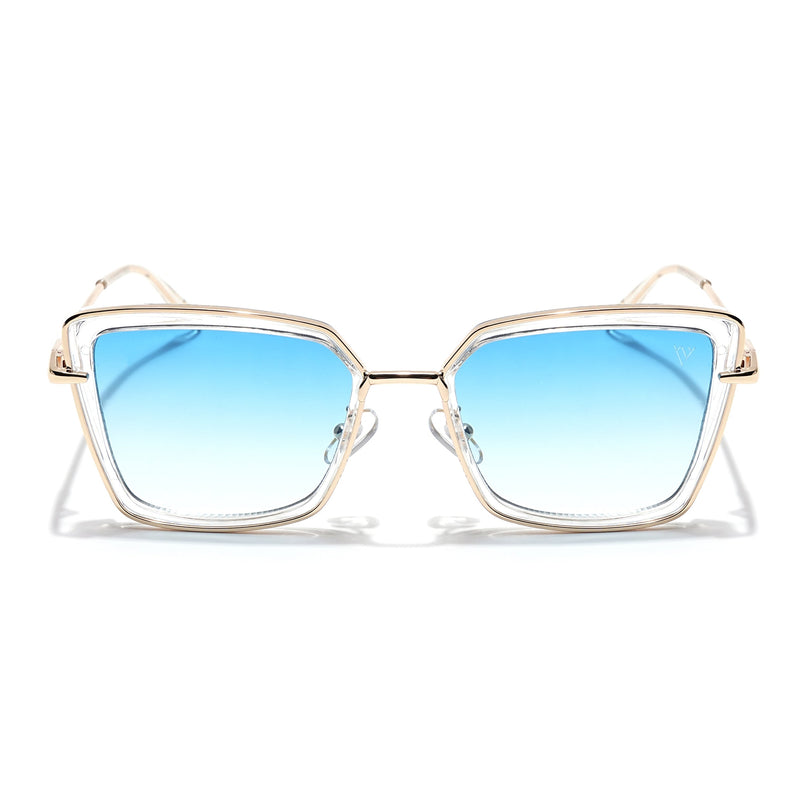 Cateye Sunglasses (Blue & Clear Lens | Golden & Transparent Frame - MG6019)