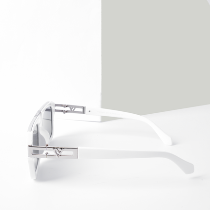 Wayfarer Sunglasses (Black Lens | White & Silver Frame - MG5387)
