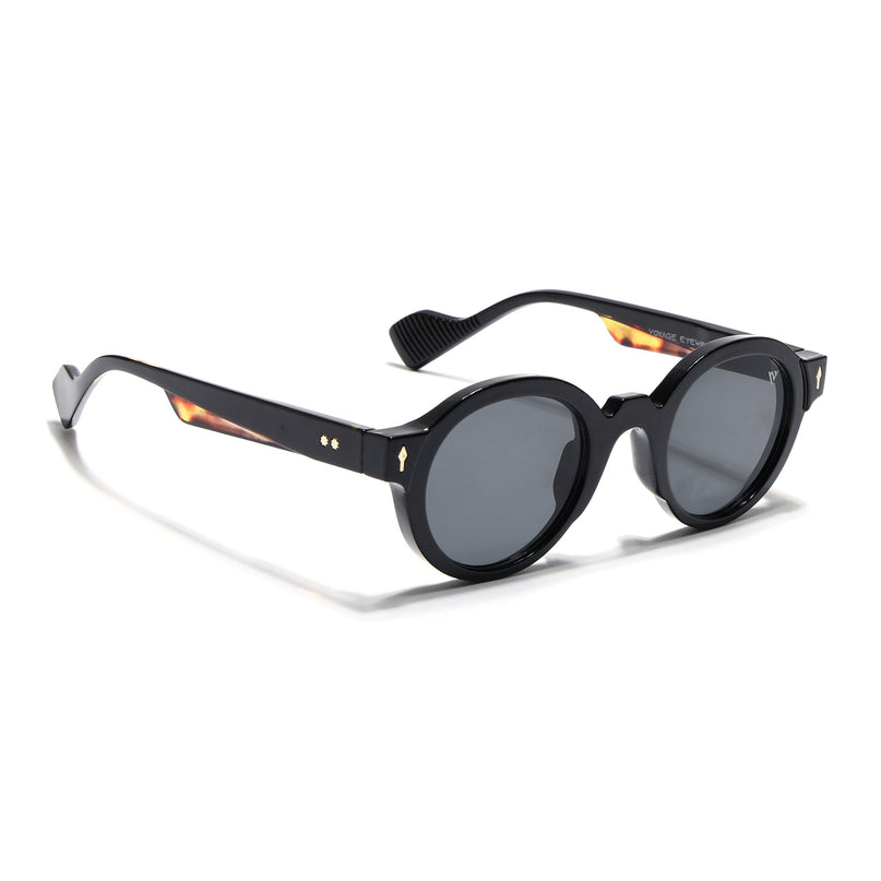 Round Sunglasses for Men & Women (Black Lens | Black Frame - MG7668)