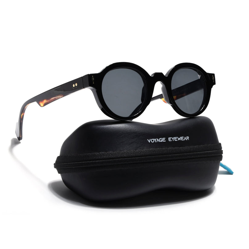 Round Sunglasses for Men & Women (Black Lens | Black Frame - MG7668)