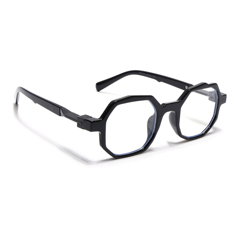 Voyage Black Hexagonal Eyeglasses for Men & Women (6126FMG7122-C1)