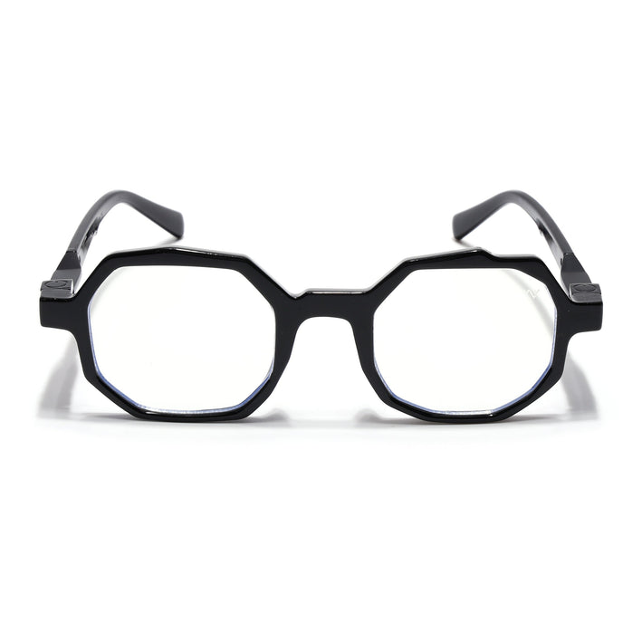 Voyage Black Hexagonal Eyeglasses for Men & Women (6126FMG7122-C1)