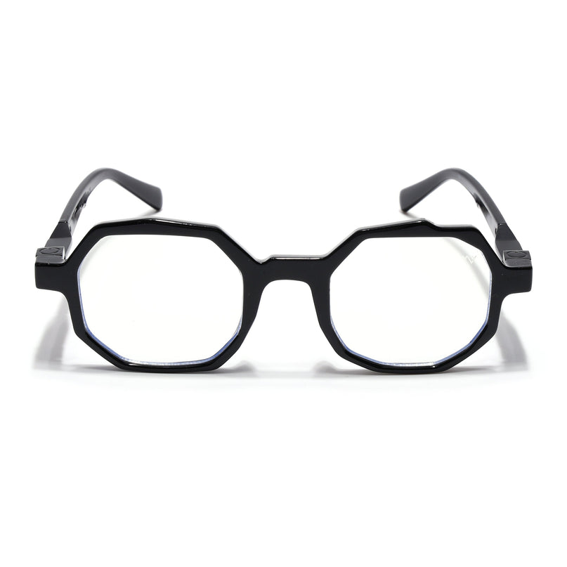 Voyage Black Hexagonal Eyeglasses for Men & Women (6126FMG7122-C1)