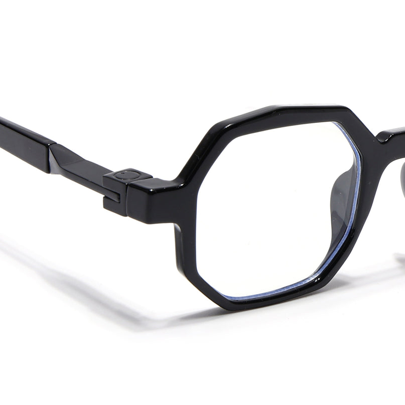 Voyage Black Hexagonal Eyeglasses for Men & Women (6126FMG7122-C1)