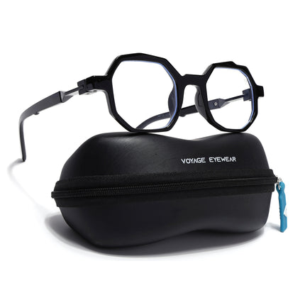 Voyage Black Hexagonal Eyeglasses for Men & Women (6126FMG7122-C1)