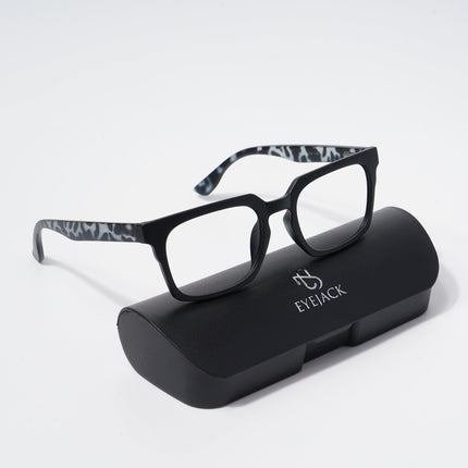 EyeJack Bell Bottom Matt Black Rectangle Eyeglasses for Men & Women (62207CL455-C10)