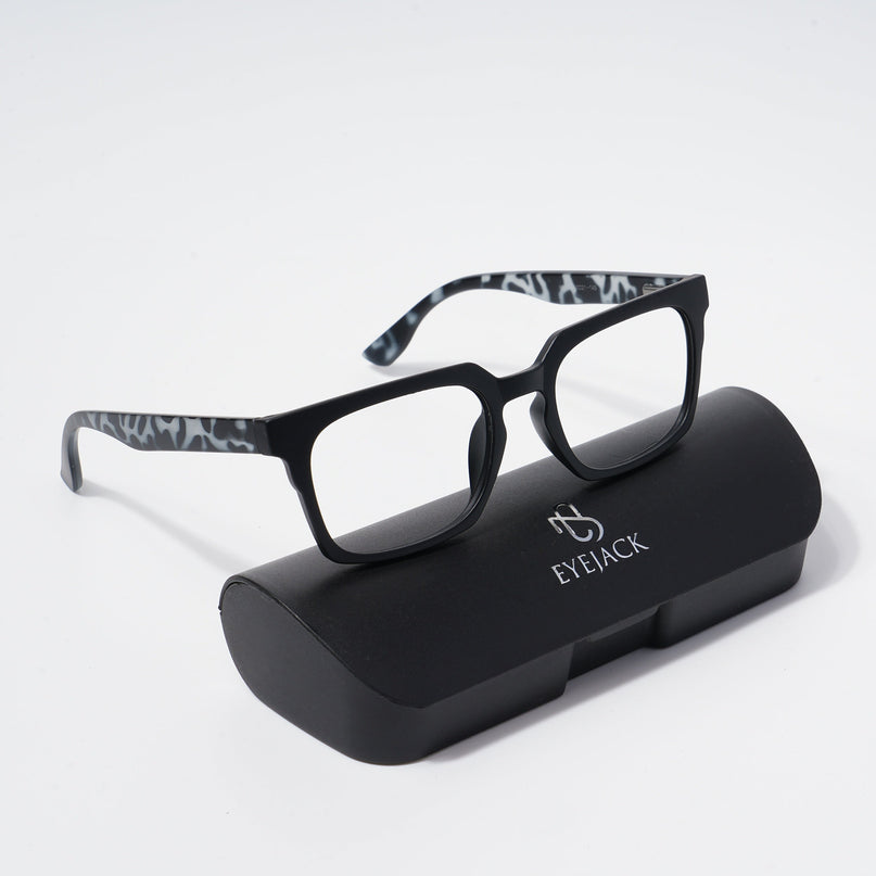 EyeJack Bell Bottom Matt Black Rectangle Eyeglasses for Men & Women (62207CL455-C10)