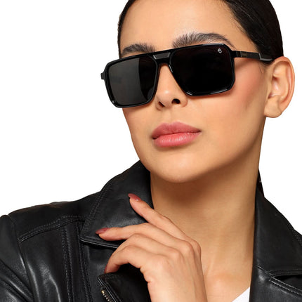 Eyejack Shine Black Square Polarized Sunglasses for Men & Women (6227PCL1115)