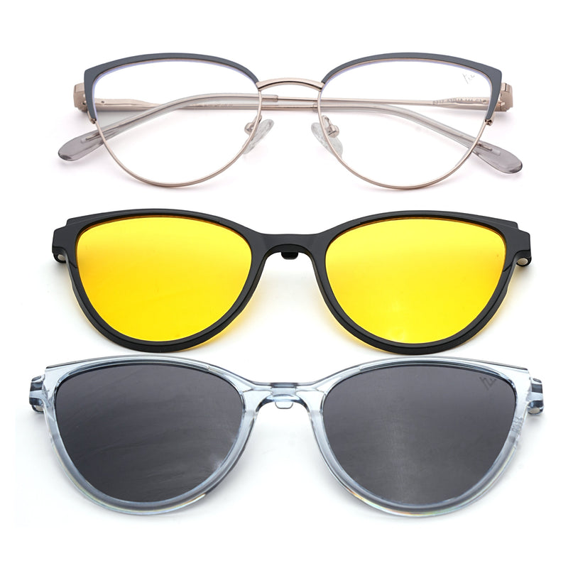 Voyage Silver & Grey Cateye Eyeglasses for Women (6317FMG8569)