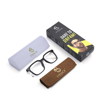 Eyejack Shine Black Square Eyeglasses for Men & Women (668805FCL2365)