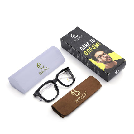 Eyejack Shine Black Square Eyeglasses for Men & Women (668806FCL2377)