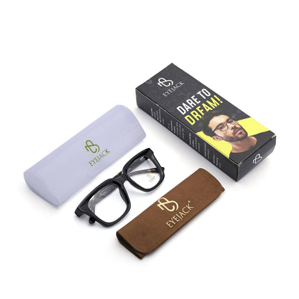 Eyejack Shine Black Square Eyeglasses for Men & Women (668806FCL2378)