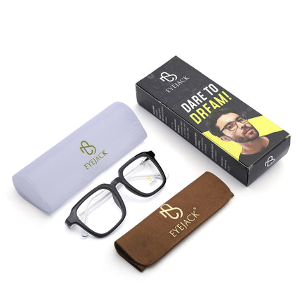 Eyejack Shine Black Square Eyeglasses for Men & Women (668807FCL2389)