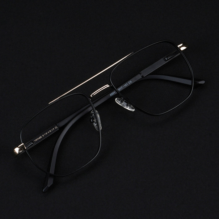 Voyage Silverline Matt Black & Golden Wayfarer Eyeglasses for Men & Women - MG5345-C1