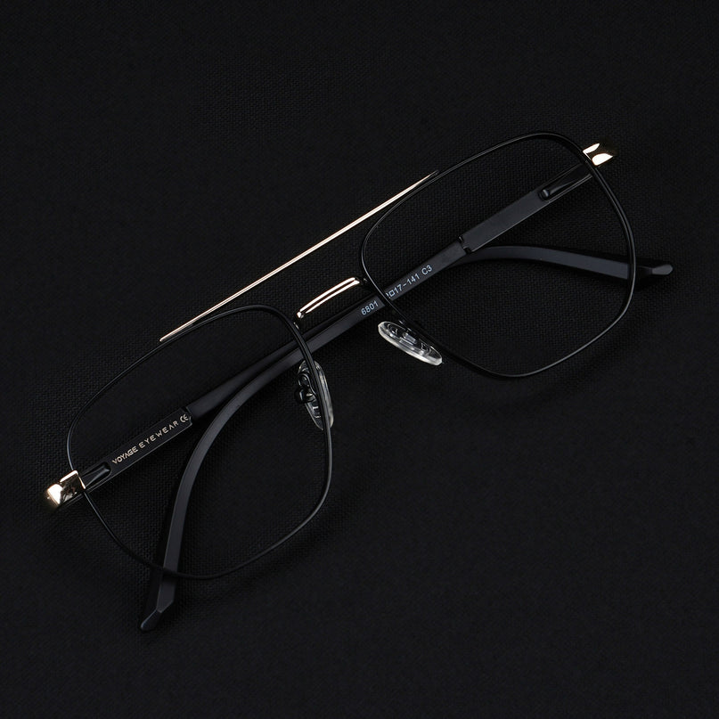 Voyage Silverline Matt Black & Golden Wayfarer Eyeglasses for Men & Women - MG5345-C1