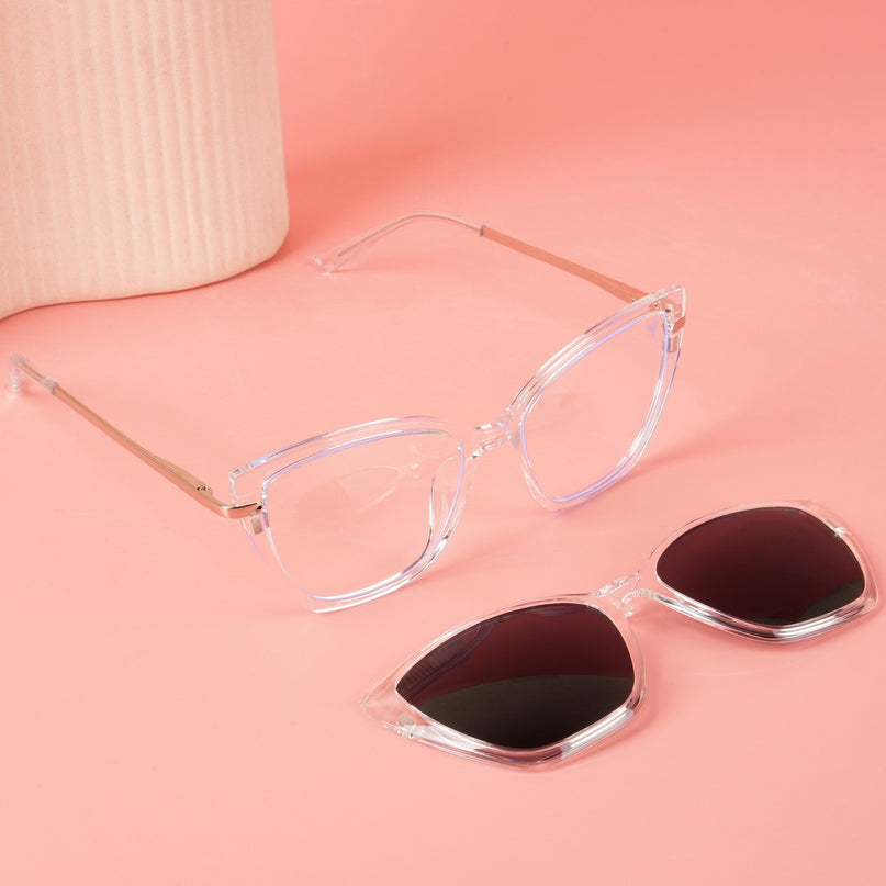 Voyage Glam Transparent Cateye TR Clip-On Polarized Sunglasses for Women - PMG4819-C2