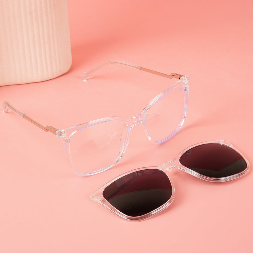 Voyage Glam Transparent Cateye TR Clip-On Polarized Sunglasses for Women - PMG4822-C3