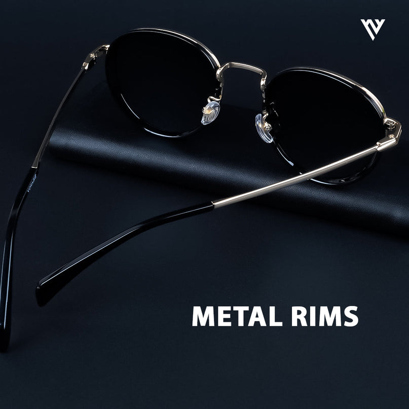 Captain | Gold And Black Round Polarized Sunglasses - PMG3981