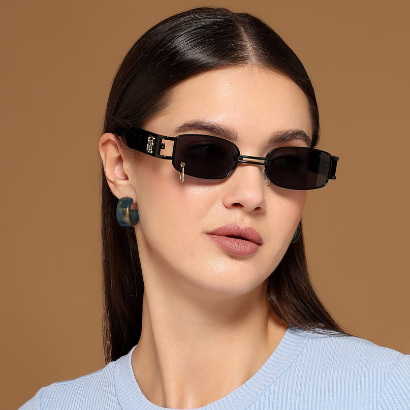 Punk | Black Rectangle Sunglasses | Black Lens - MG5209