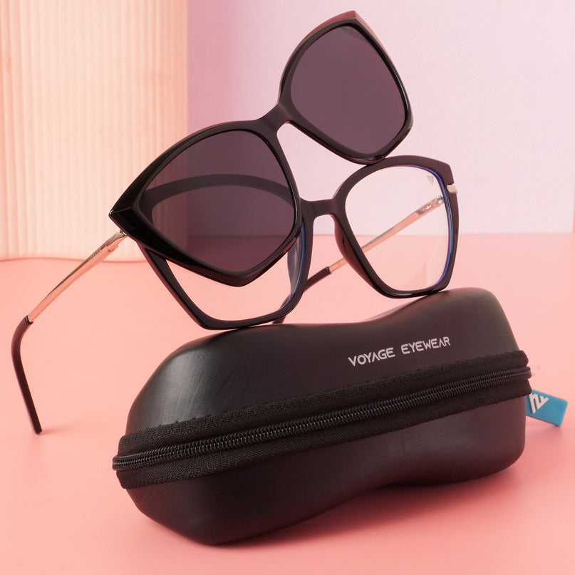 Voyage Glam Black Cateye TR Clip-On Polarized Sunglasses for Women - PMG4817-C1