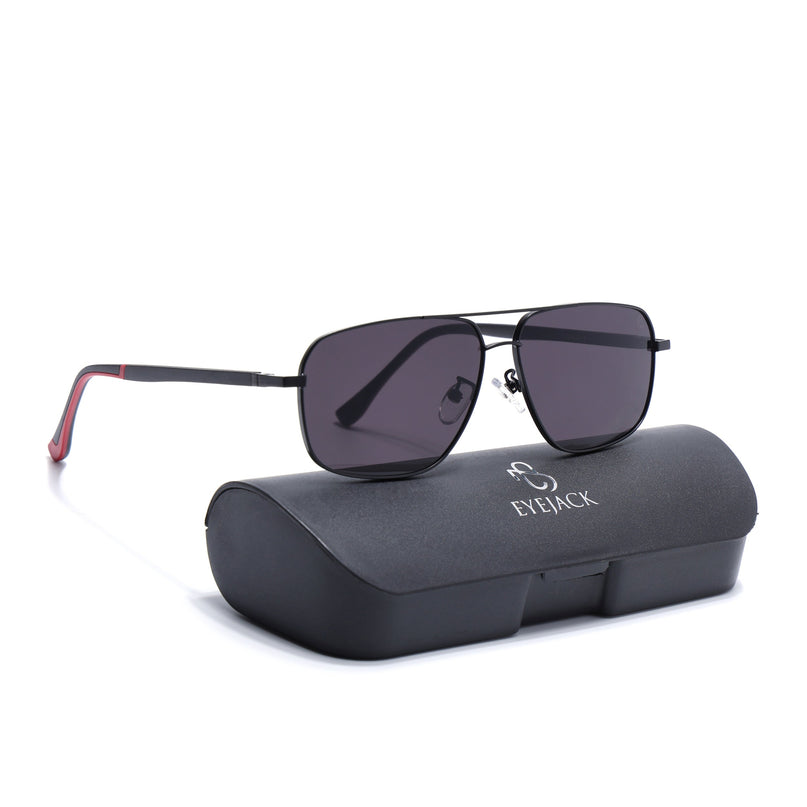 Eyejack Black Rectangle Polarized Sunglasses for Men & Women (7035CL2125)