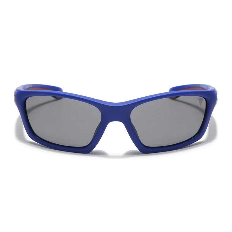 Wrap Around Polarized Sunglasses for Kids -6 yrs To 12 yrs (Black Lens | Blue Frame - PMG5893)