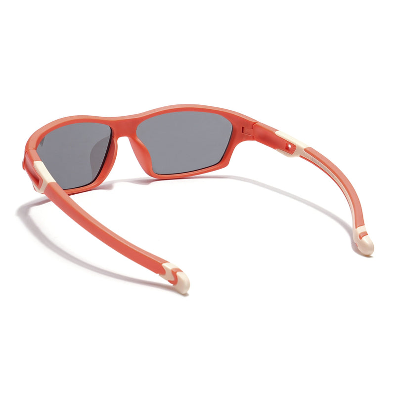 Wrap Around Polarized Sunglasses for Kids -6 yrs To 12 yrs (Black Lens | Orange Frame - PMG5901)