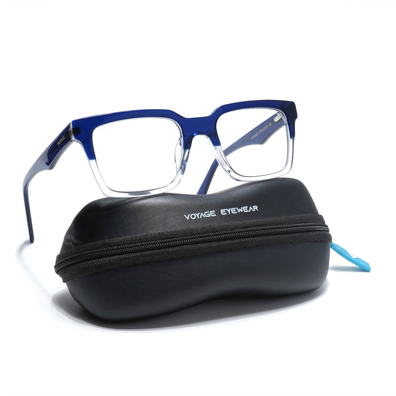 Voyage Visionary Navy Blue & Transparent Square Eyeglasses for Men & Women - SLMG6414-C3