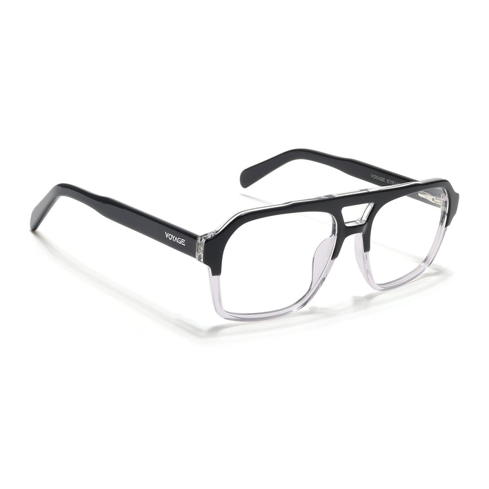 Voyage Glaze Black & Transparent Square Acetate Eyeglasses for Men & Women - SLMG6475-C3