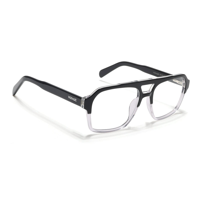 Voyage Glaze Black & Transparent Square Acetate Eyeglasses for Men & Women - SLMG6475-C3