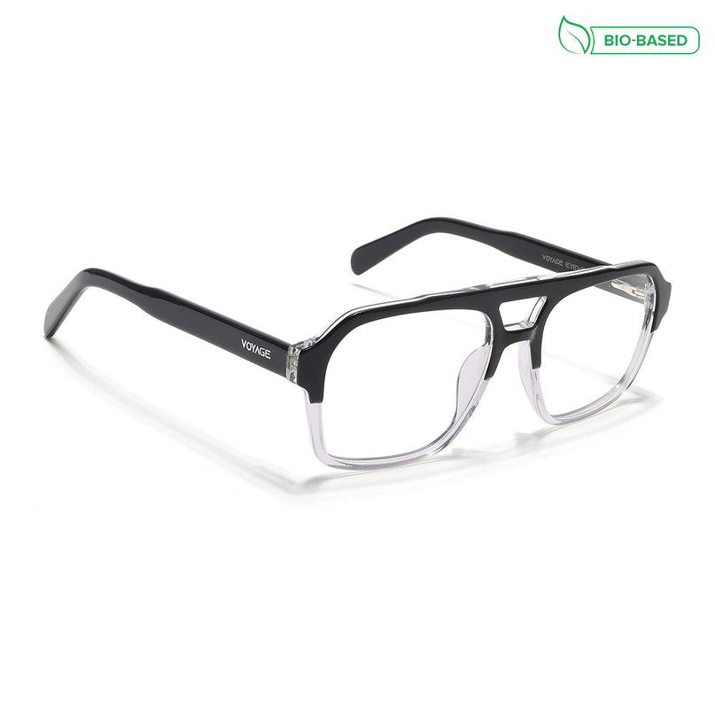 Voyage Glaze Black & Transparent Square Acetate Eyeglasses for Men & Women - SLMG6475-C3
