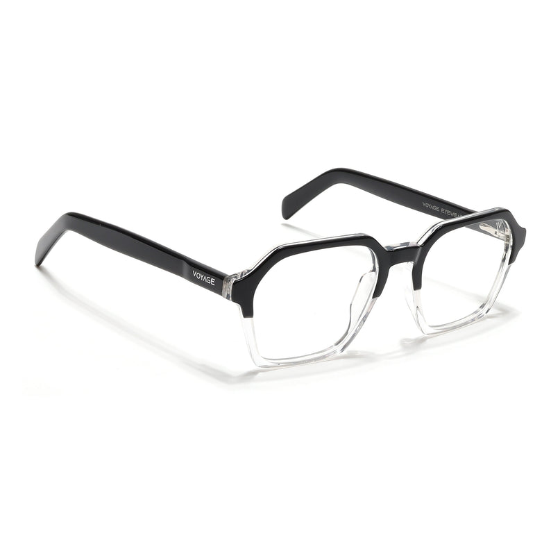 Voyage Glaze Black & Transparent Square Acetate Eyeglasses for Men & Women - SLMG6492-C2